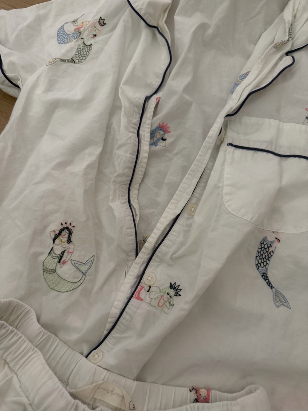 Printfresh White Mermaid Motif Lounge Shorts with Navy Trim - Picture 5 of 5
